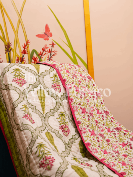 Gulmohar Hand Block Print Rajai Reversible