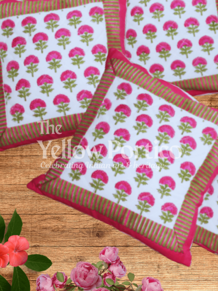 Gulabi Boota -100% cotton quilted Cushion cover