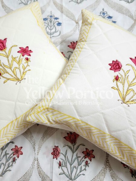 Peeli Gulmohar -100% cotton quilted Cushion cover